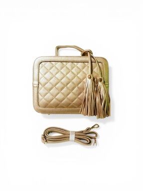 Lux Metallic Gold Quilted Crossbody Bag with Tassel Detail – Convertible